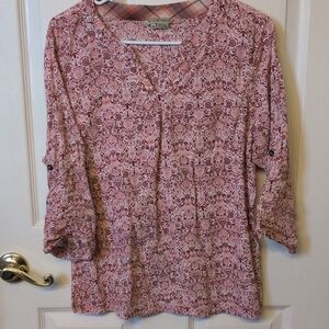 Royal Robbins Pink Patterned Roll-Tab Lightweight Gauze Top XL